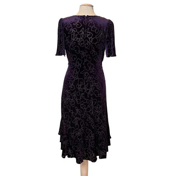 Calvin Klein Purple Velvet Floral Wrap Hi-Low Dress 10 Party Cocktail Career - Picture 2 of 15